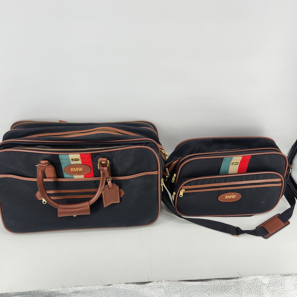 Vintage Lark Travel Bag Set Duffel Weekender Carry On Retro Stripe Luggage